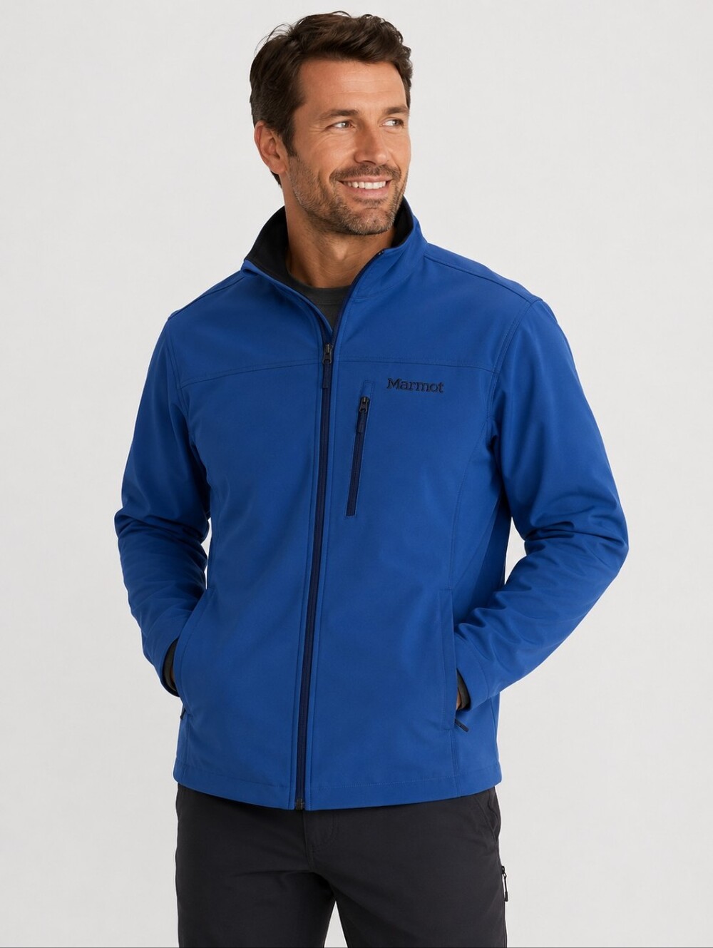 Marmot Mens Softshell Full Zip Jacket Size Large Blue Outdoor Weather Layer EUC